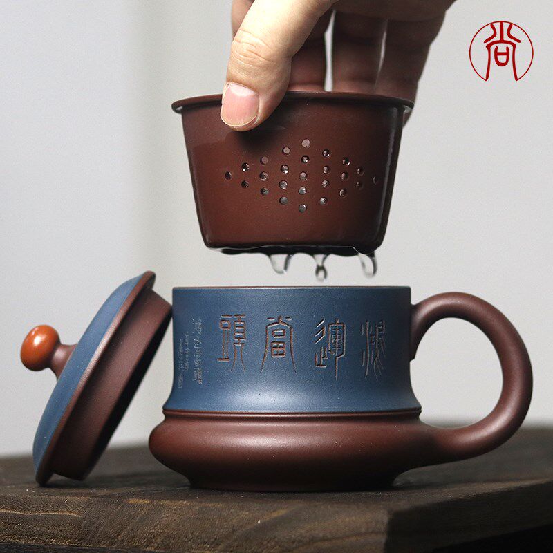 紫砂杯中式男士大容量大号带盖杯泡茶杯茶水分离女士陶瓷杯子