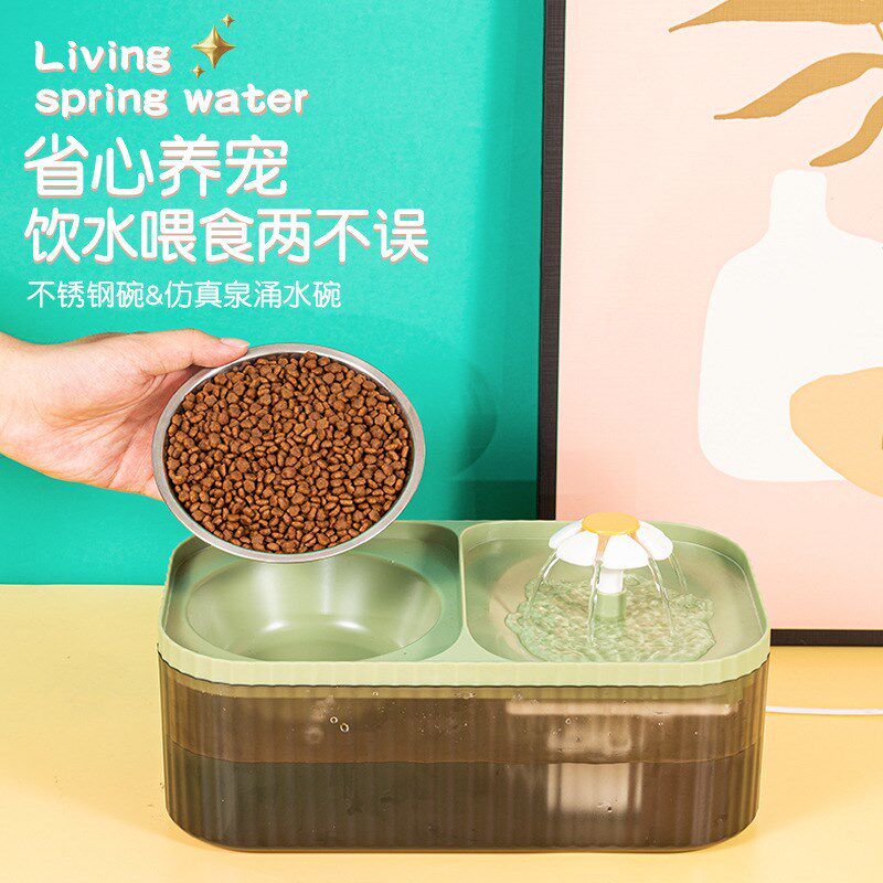 猫咪自动喂食器饮水机大容量小花饮水器J一体流动水狗喝水宠物用
