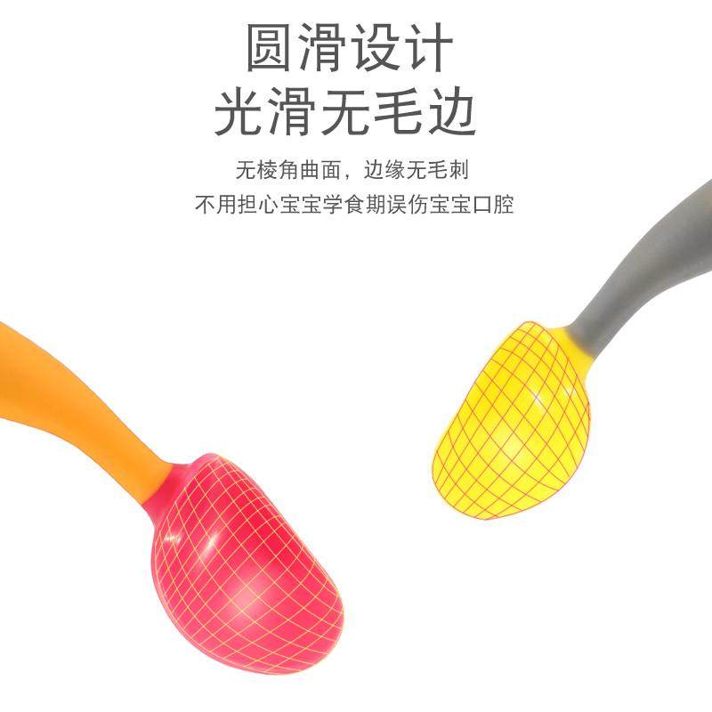 婴儿勺子宝宝学吃饭训练勺叉套装婴儿童餐具辅食碗弯头汤勺软2