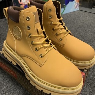 重头来过大黄靴秋冬季情侣高筒靴子沙漠工装靴棉鞋加绒雪地马丁靴