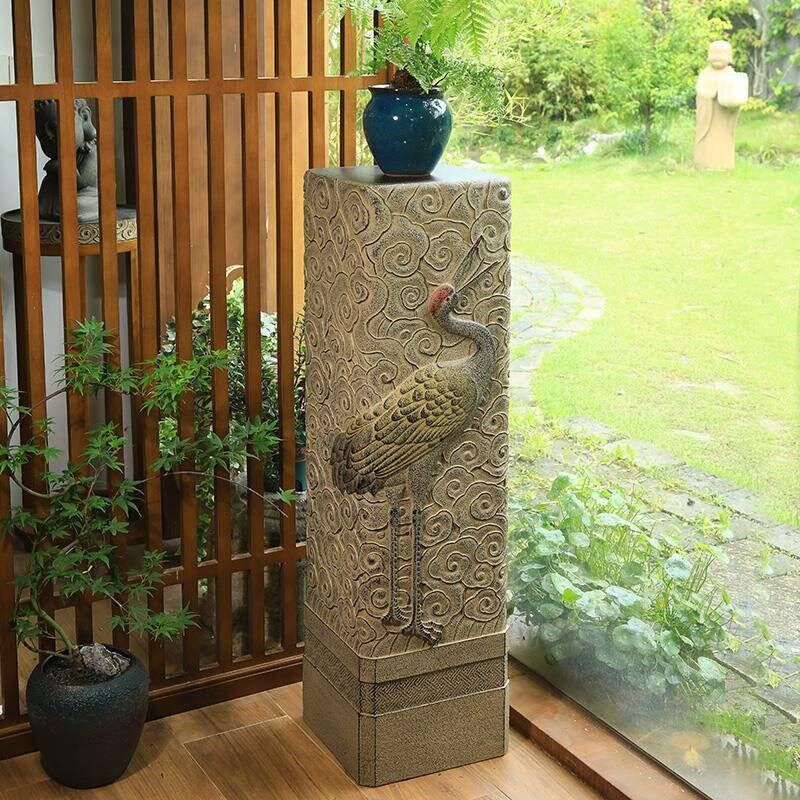 厂促新中式石展示柱居摆件家装饰室内公客厅仿玄关司大厅仿古仙鹤