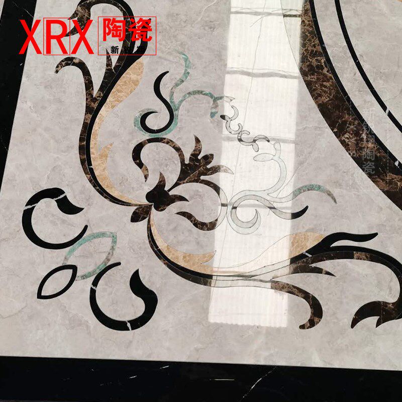 地板通体大理石玄关背景过道抛釉入户水刀拼花瓷砖地砖全拼图定制