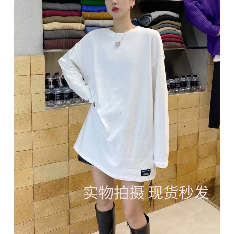 元熙793加绒加厚贴标长袖白色T恤女宽松显瘦内R搭中长款打底衫冬
