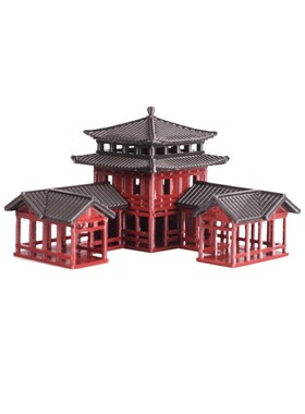 鱼缸造景古建筑市井中心客栈小摆件假山奇石水陆庭院盆景书房模型
