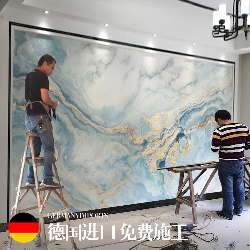 欧式仿大理石电视背景墙壁纸客厅沙发餐厅L影视墙壁布公司前台墙