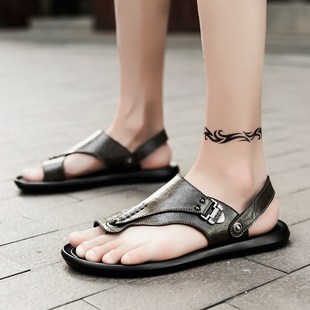 外穿休闲防滑沙滩鞋 2024新款 男款 夏季 开车两用潮流人字皮凉拖 凉鞋