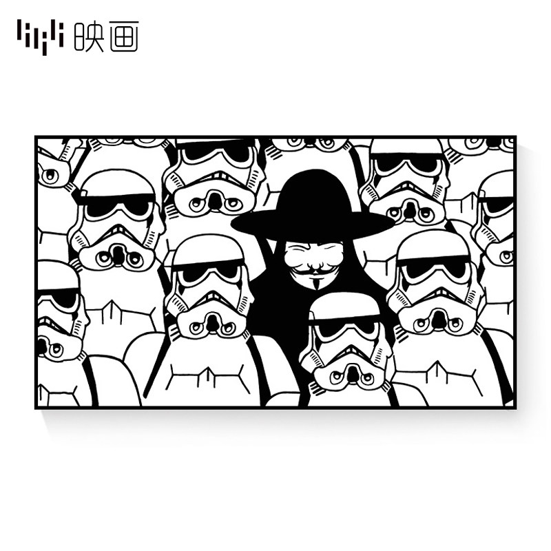 沙发墙装背景画卡通壁画客厅横幅挂画简约现代黑白装饰画儿童房画