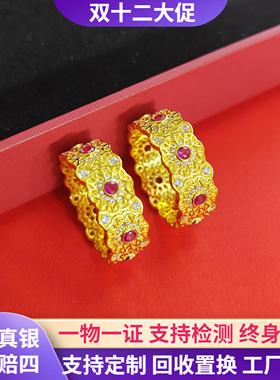 999足金包银玫瑰花窗戒指女指环