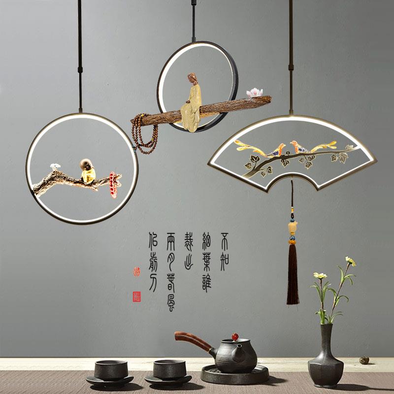 禅意小吊灯中国风复古卧室床头灯创意书房茶室餐厅新中式LED灯具