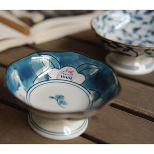 家用陶瓷盘子客厅高脚青花零食甜品蛋糕盘异形花边小吃茶点盘 日式