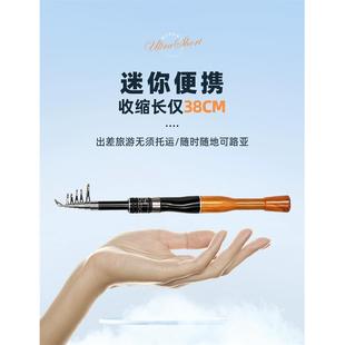 便携竿 木制手把短节海竿路亚竿伸缩杆超短迷你小海杆碳素抛竿套装