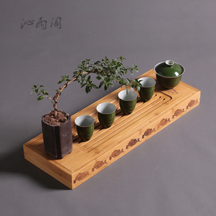 祥云茶盘竹制储水干泡台茶道配件托盘茶海家用茶台展示茶杯架壶架