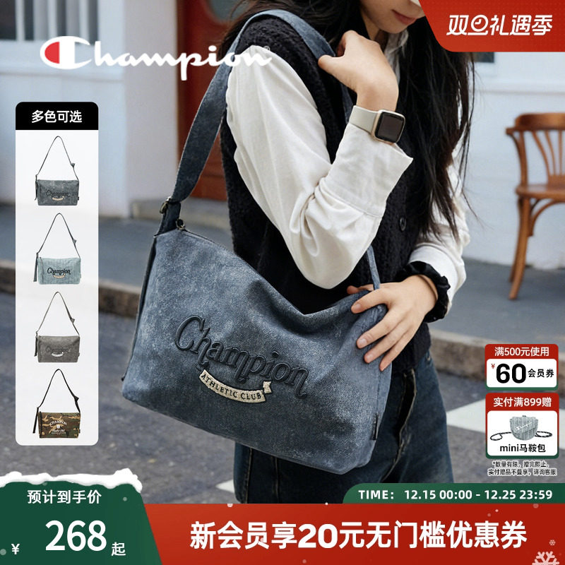 champion冠军25秋冬新款饼干斜挎包腋下单肩包男女同款牛仔