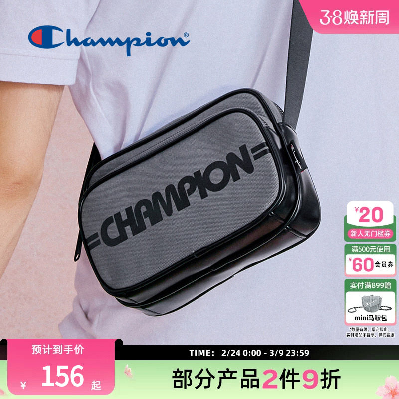 Champion冠军官方单肩包男多口袋相机包休闲斜挎背式两用包包黑色