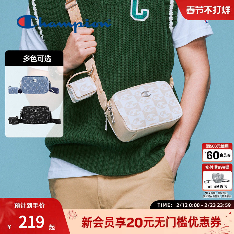 Champion冠军丹宁老花斜挎包男相机包女百搭包包正品