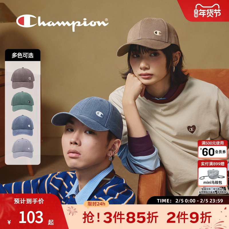 champion冠军25秋季新款牛仔棒球帽女刺绣侧logo遮阳帽