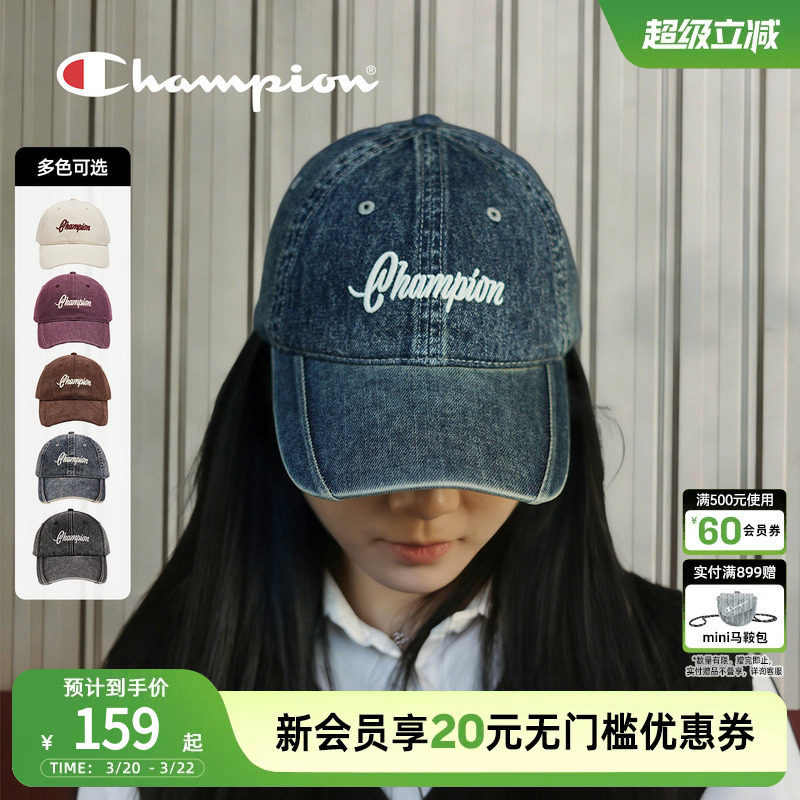 champion冠军新款棒球帽女潮流水洗牛仔复古百搭鸭舌帽男春夏