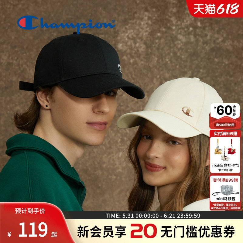 Champion冠军刺绣棒球帽鸭舌帽女夏季美式侧C复古logo男遮阳