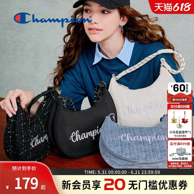 Champion冠军官方月牙包女腋下包纯色刺绣字母单肩斜挎背式两用包