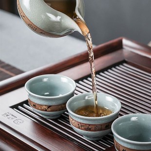 套装 淄博茶具中式 家用办公室茶杯陶瓷茶壶哥窑功夫泡茶定制送礼品