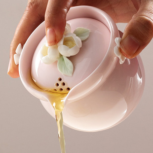 一品仟堂陶瓷茶壶单个过滤泡茶壶家用粉色防烫手抓壶功夫茶具女
