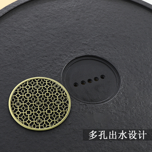 天然整块乌金石茶盘圆形家用简约大石头茶海大号现代石材茶台功夫