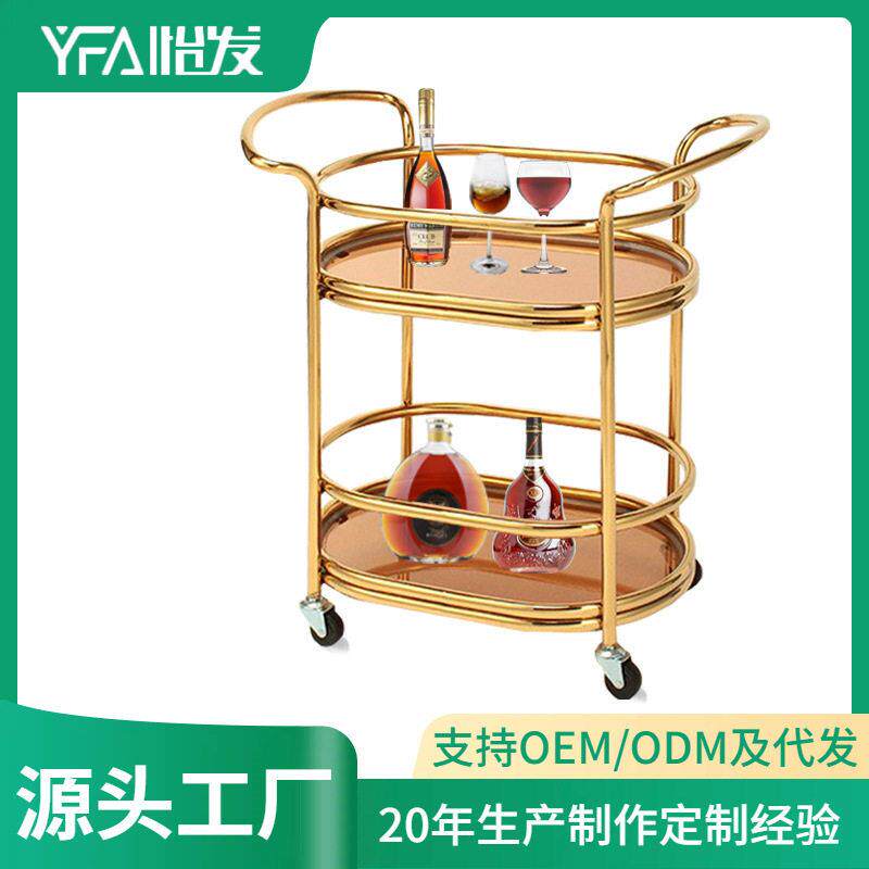 长圆形酒水车酒店手推车酒水服务车酒水钛金镜钢车