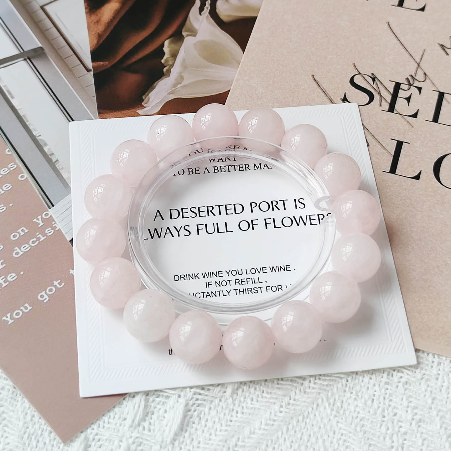 祈灵晶天然粉水晶12mm粉晶手链女芙蓉石送女友礼物饰品手串