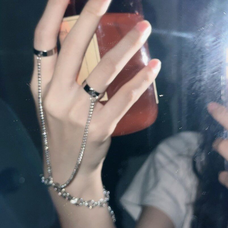 朋克金属链条开口戒指嘻哈高级感