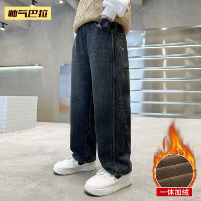 男童秋冬加绒中大童牛仔裤