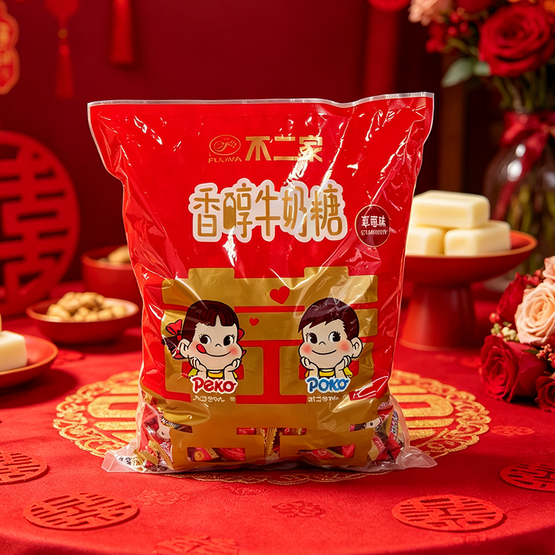 不二家香醇牛奶糖1000g草莓味奶糖结婚婚庆喜糖散装伴手礼糖果