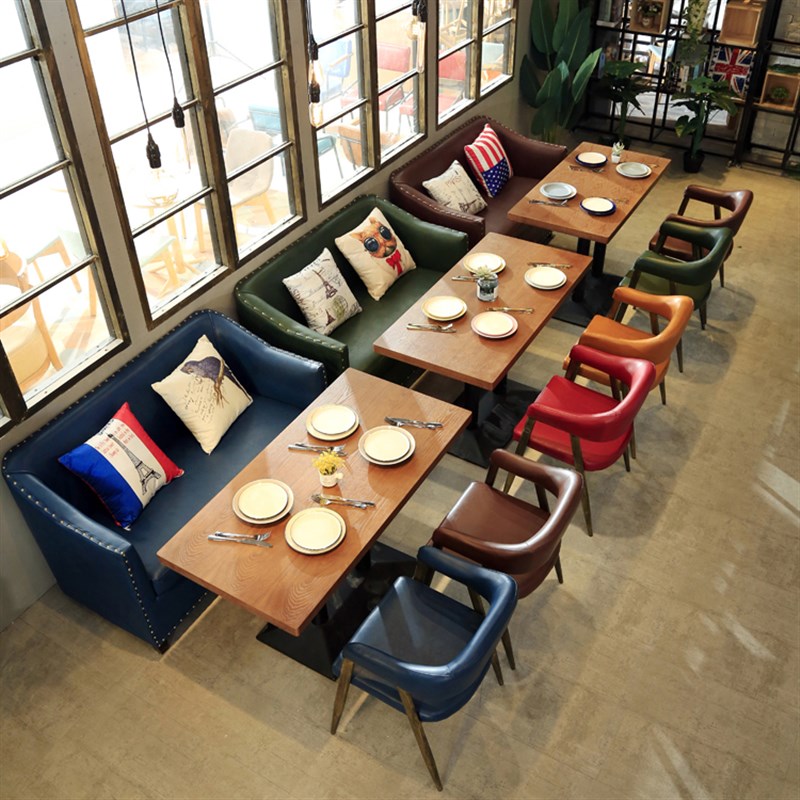 咖啡厅沙发复古西餐厅酒s吧沙发卡座奶茶店 甜饮品店沙发桌椅组合