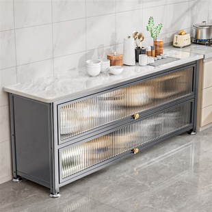 厨房置物架落地家用多层操作台微波炉烤箱防尘切菜Y岩板桌储物柜