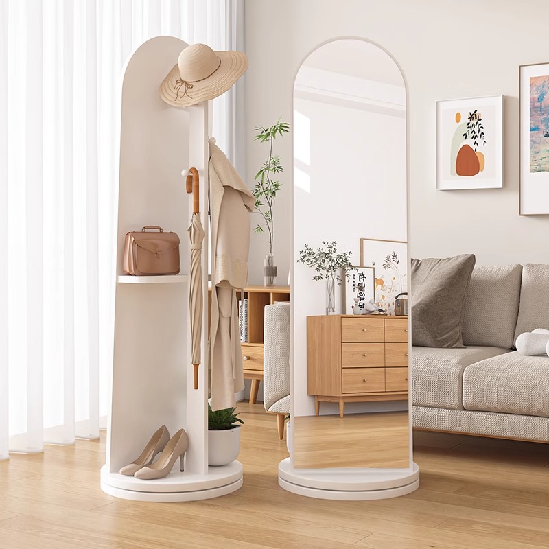 穿衣镜落b地家用客厅全身镜卧室可旋转移动挂衣架一体立式试衣镜