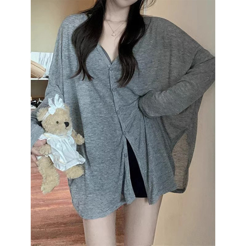 韩版松弛感宽松休闲针织开衫外套女秋季新款大码显瘦上衣防晒罩衫