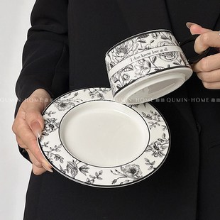 复古盛夏玫瑰咖啡杯女高颜值轻奢下午茶杯子陶瓷水杯碟配勺礼盒装
