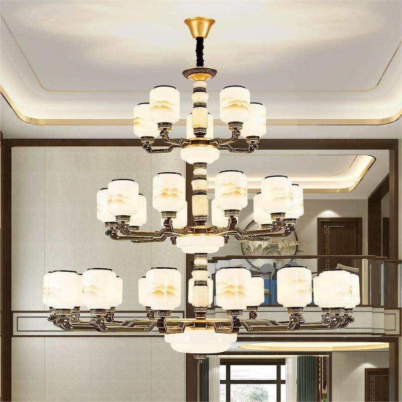 110V新中式吊灯客厅灯大气中国风餐厅灯别墅复式楼自建房大厅多层