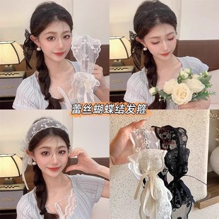 侧边飘带蕾丝宽边发箍白色蝴蝶结头饰女2025新款夏天日常外戴发箍