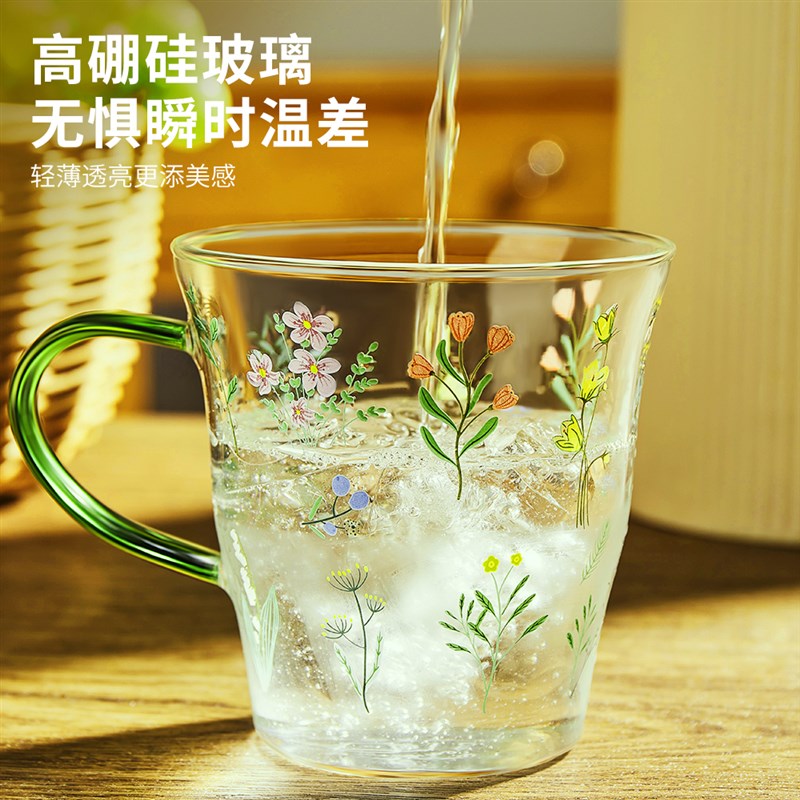 高硼硅玻璃杯女高颜值水杯家用咖啡杯办公室茶杯带把手杯子耐高温
