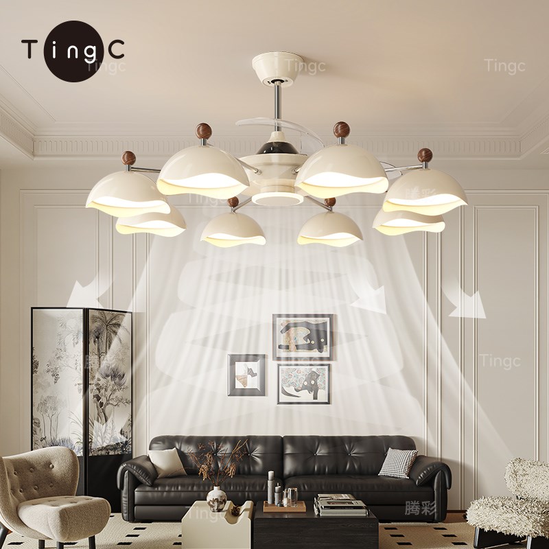 客厅风扇吊灯法式奶油风蛋壳灯2025年新款中古风卧室饭厅电风扇吊