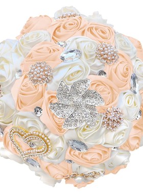 21cm婚礼新娘手捧花 欧式新款缎带仿真新娘手捧花束婚庆用品W373B