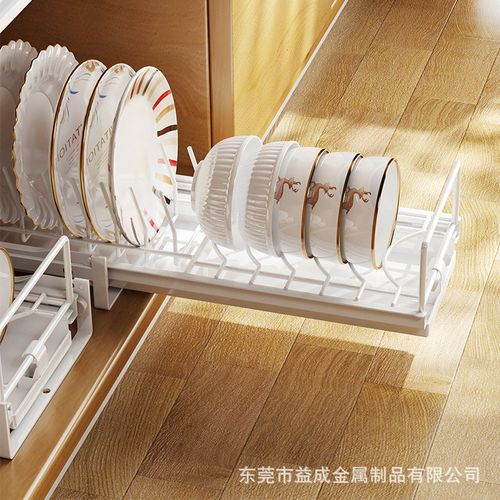 下橱柜抽拉碗碟橱柜内置单层碗盘沥水厨房收纳碗柜晾放式放碗篮架