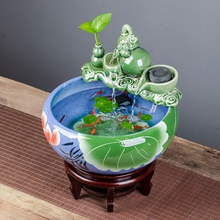 饰造景 景德镇陶瓷鱼缸流水喷泉家用小金鱼缸大号养鱼盆客厅加湿装
