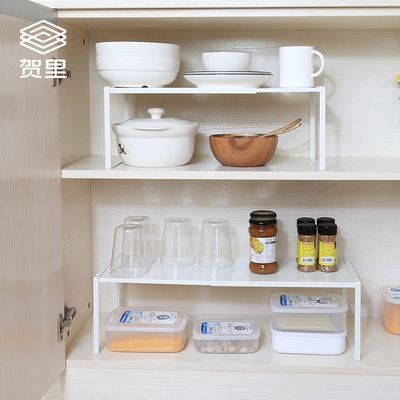 贺里厨房分层置物架台面储物架收纳柜子分隔层伸缩锅架调料架家用