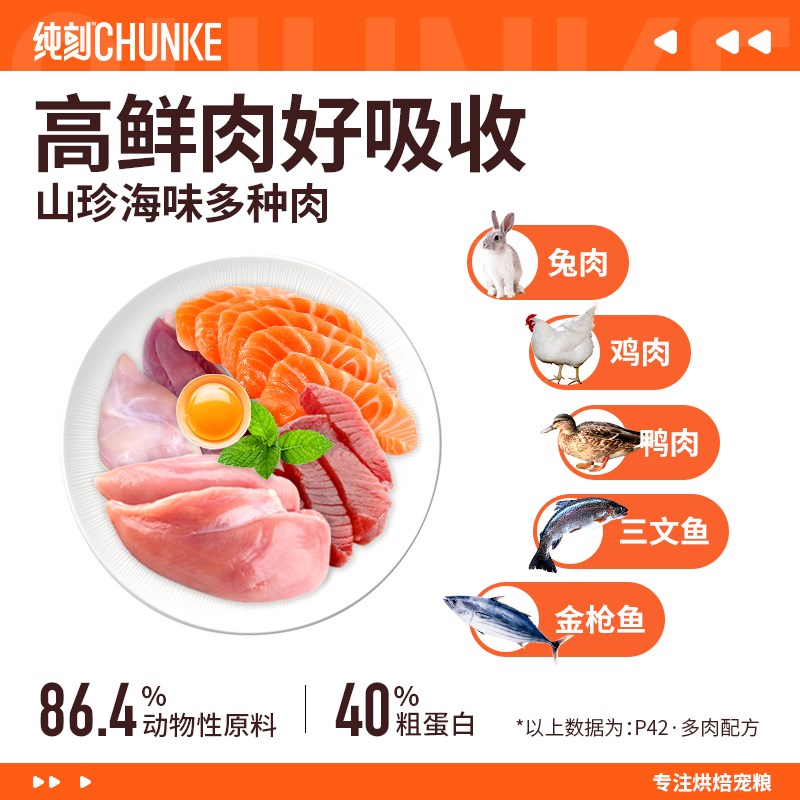 【五种肉-多肉配方】纯刻P42烘焙三文鱼兔肉鸭肉成猫幼猫无谷猫粮