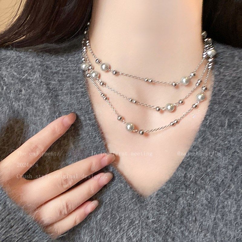 灰色珍珠多层长款项链女2025新款爆款轻奢高级毛衣链多种戴法配饰,饰品/流行首饰/时尚饰品新,项链,淘宝优惠券,粉丝福利购,淘宝优惠卷