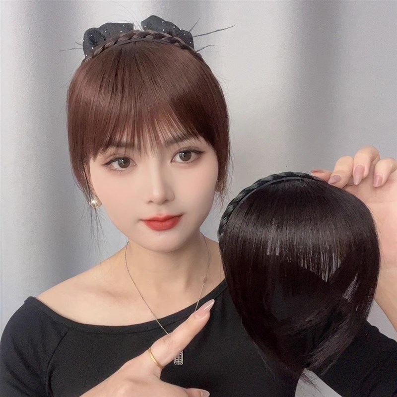 发箍刘海一体真发女自然前额遮白发神器假刘海发际蓬松头发