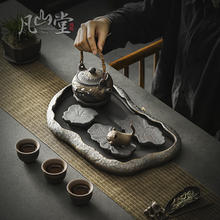 茶台 粗陶复古功夫茶具家用储水茶盘陶瓷茶海干泡台沥水托盘排水式