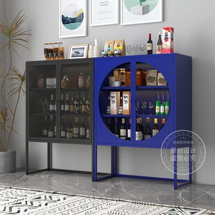 北欧轻奢铁艺酒柜餐边柜靠墙客厅玻璃门展示柜小型家用储物柜