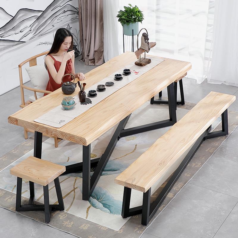 铁艺实木茶桌椅组合简r约现代新中式茶台原木茶几工业风办公室茶